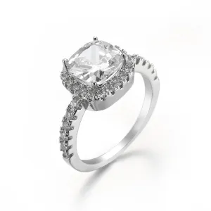 Crystal & Cubic Zirconia Silver-Plated Princess-Cut Ring