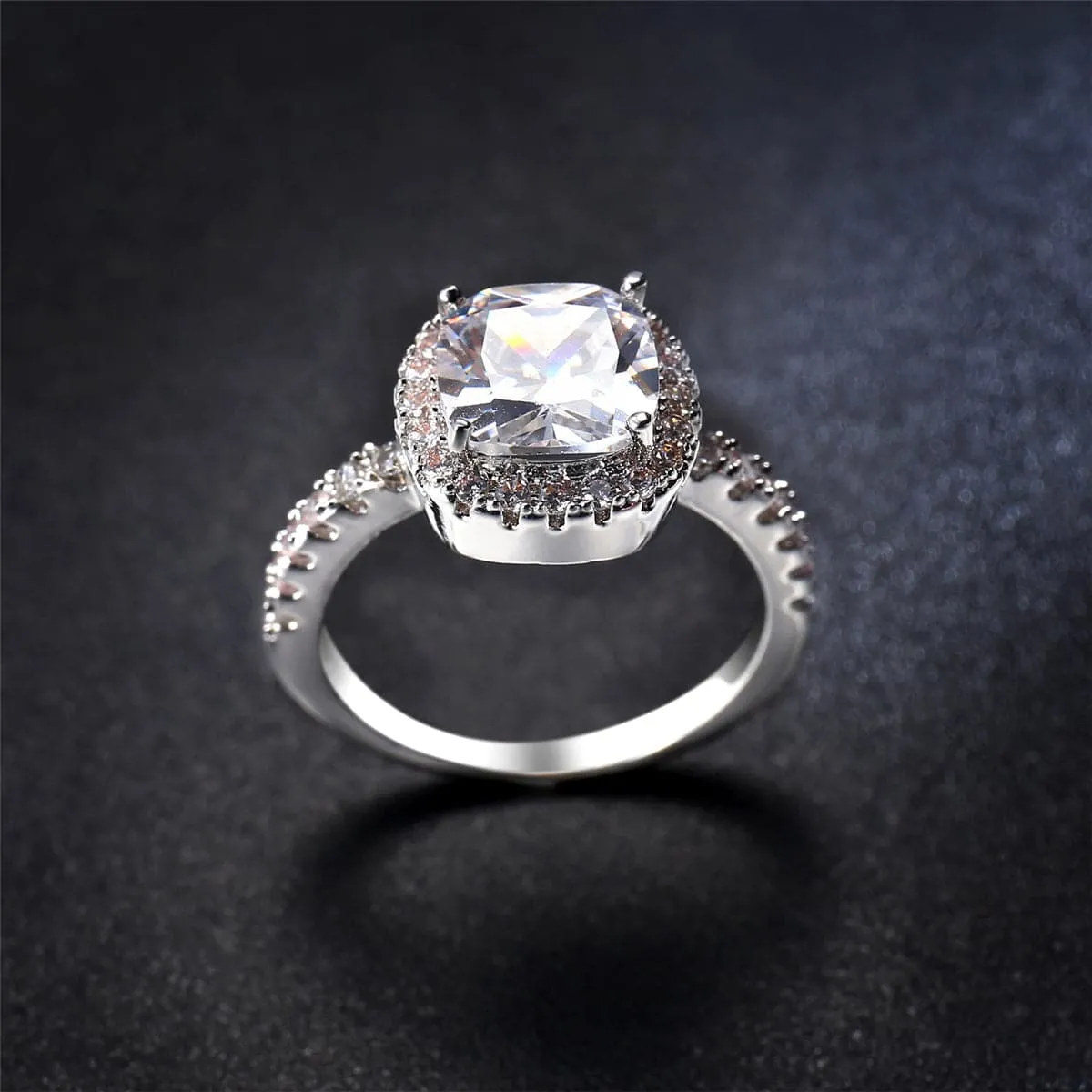 Crystal & Cubic Zirconia Silver-Plated Princess-Cut Ring