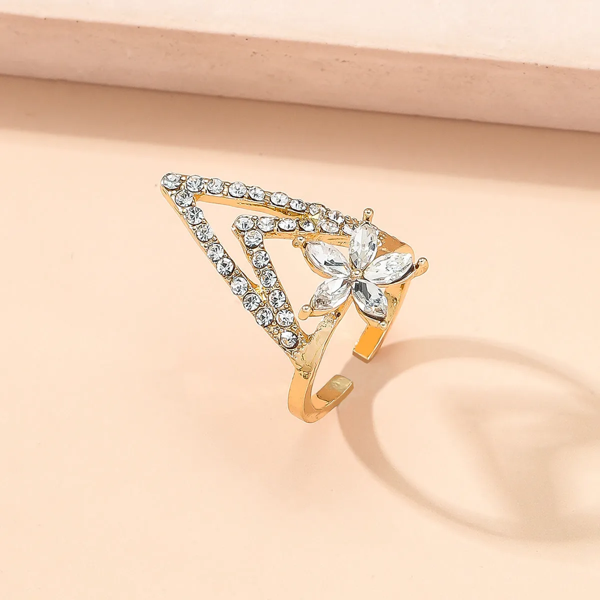 Crystal & Cubic Zirconia Triangle Floral Bypass Midi Ring
