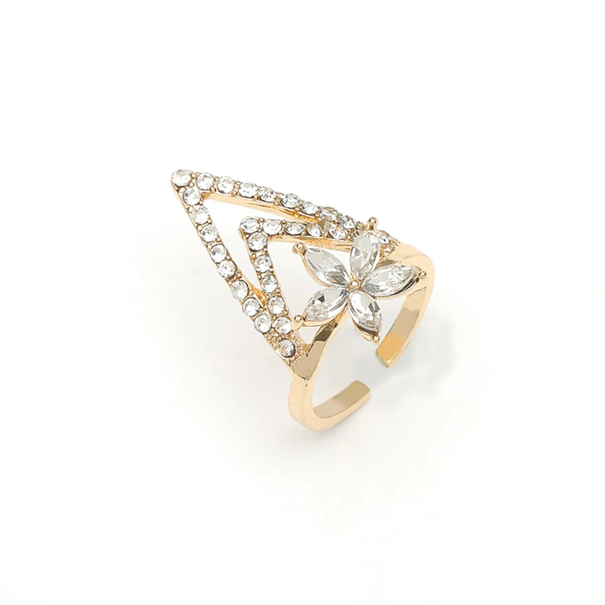 Crystal & Cubic Zirconia Triangle Floral Bypass Midi Ring