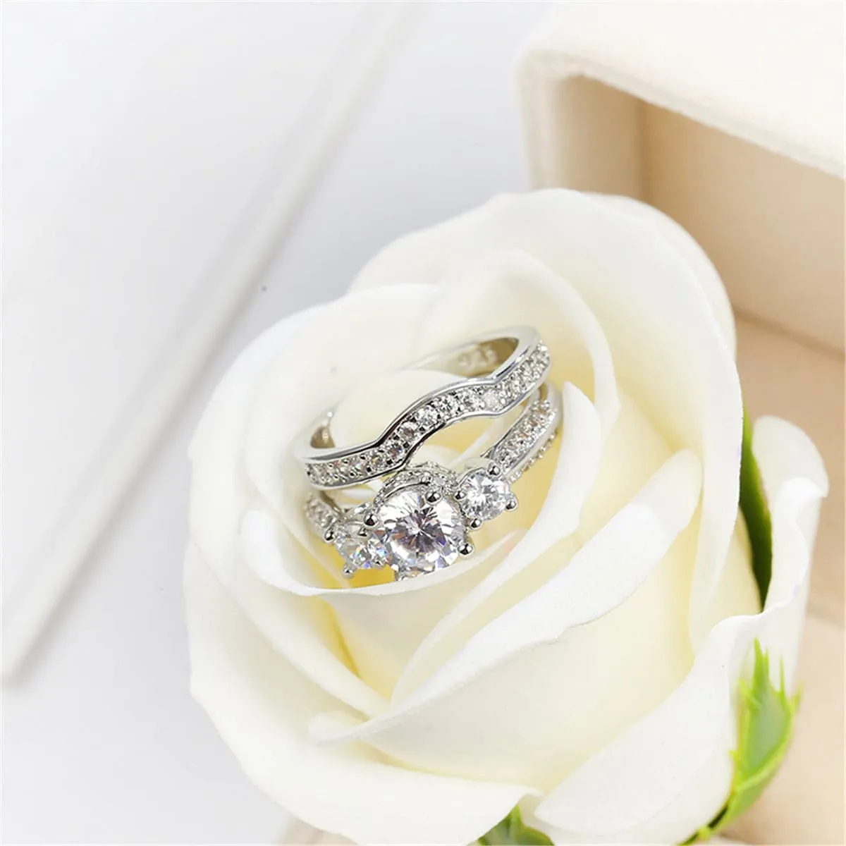 Crystal & Silver-Plated Botany Ring Set