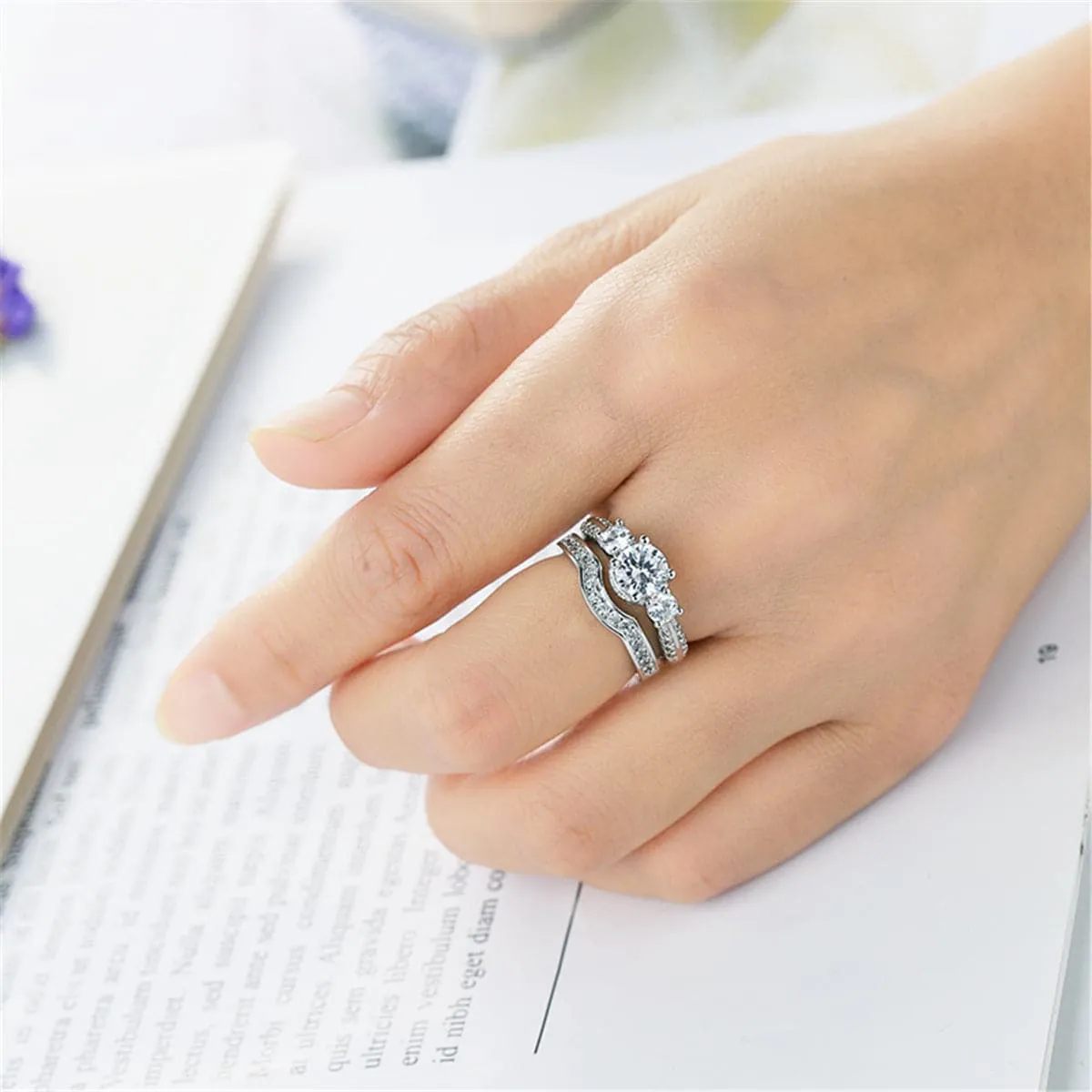 Crystal & Silver-Plated Botany Ring Set