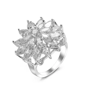 Crystal & Silver-Plated Flower Ring