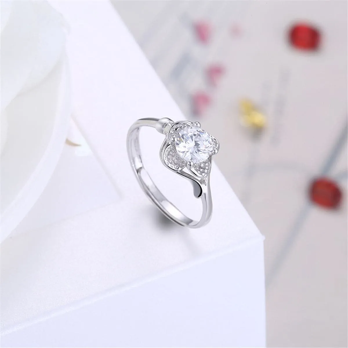 Crystal & Sterling Silver Clover Promise Ring