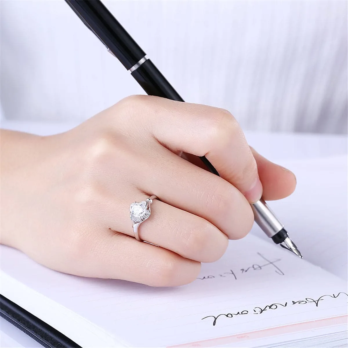 Crystal & Sterling Silver Clover Promise Ring
