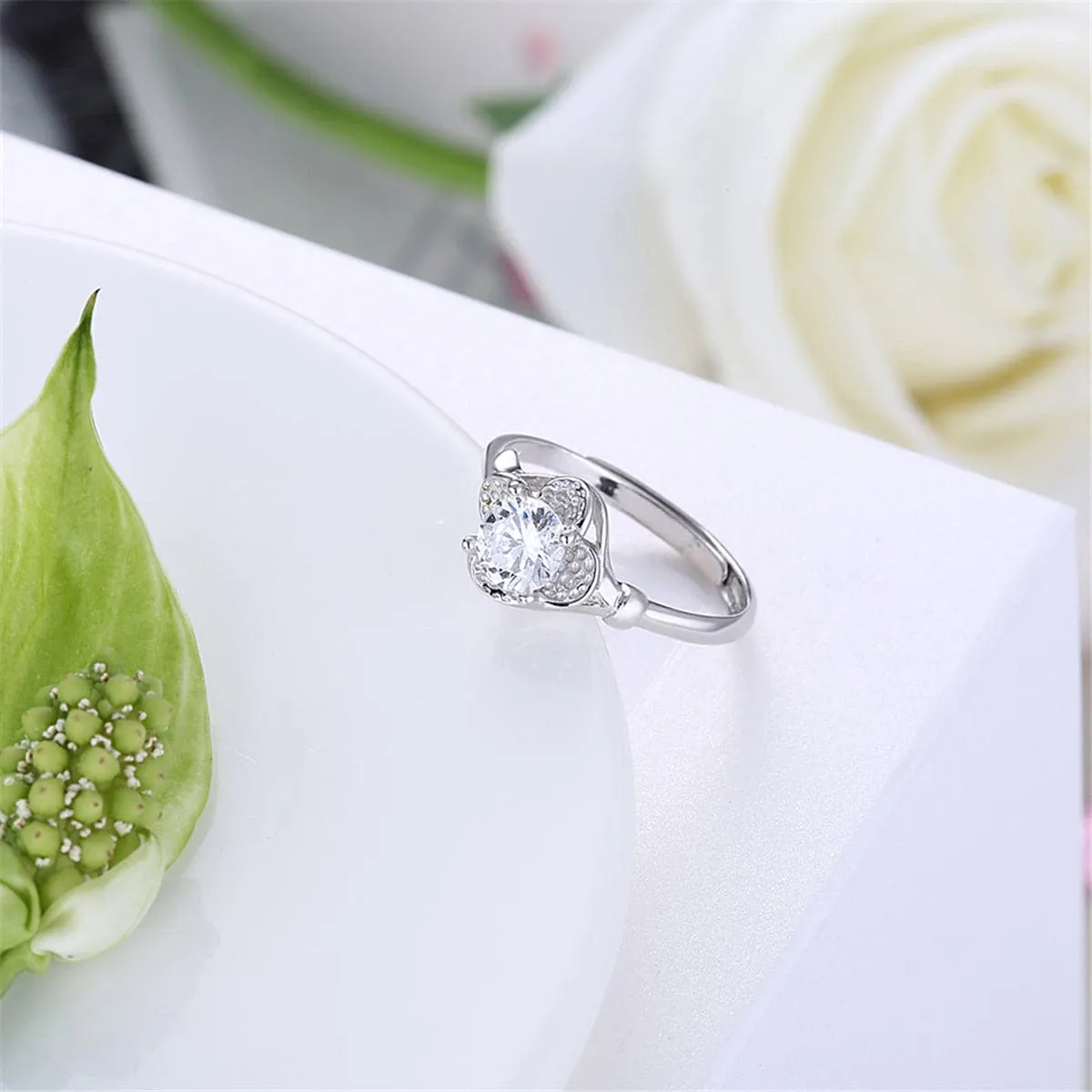 Crystal & Sterling Silver Clover Promise Ring