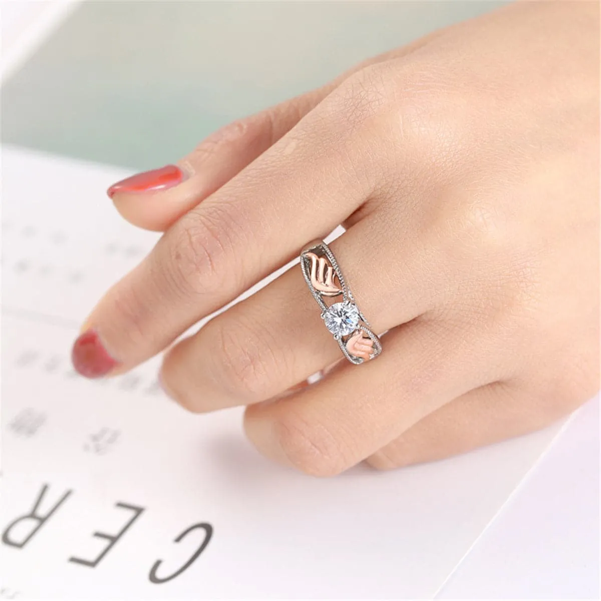 Crystal & Two-Tone Floral Ring