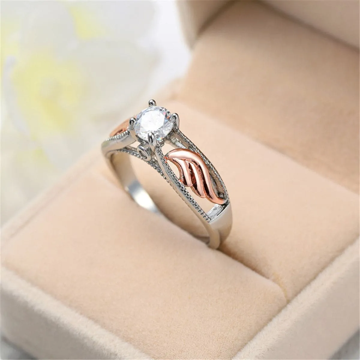 Crystal & Two-Tone Floral Ring