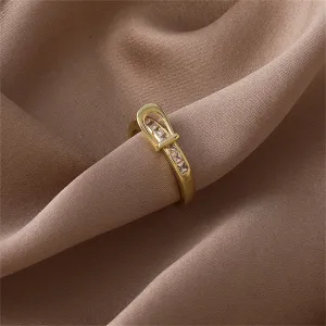 Cubic Zirconia & 18K Gold-Plated Belt Open Ring