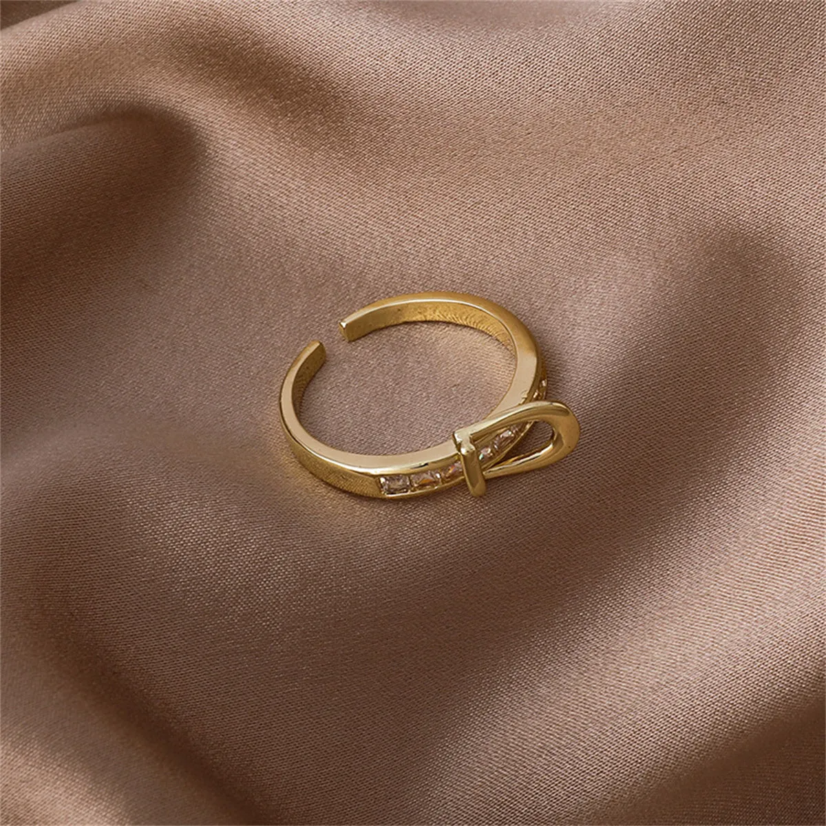 Cubic Zirconia & 18K Gold-Plated Belt Open Ring