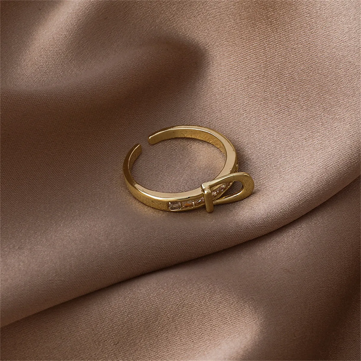 Cubic Zirconia & 18K Gold-Plated Belt Open Ring