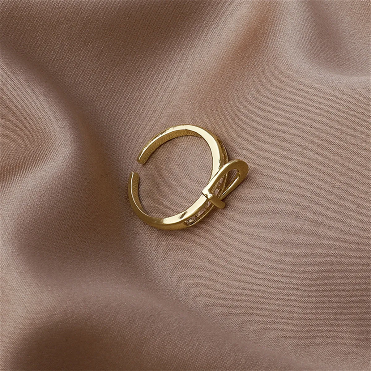 Cubic Zirconia & 18K Gold-Plated Belt Open Ring