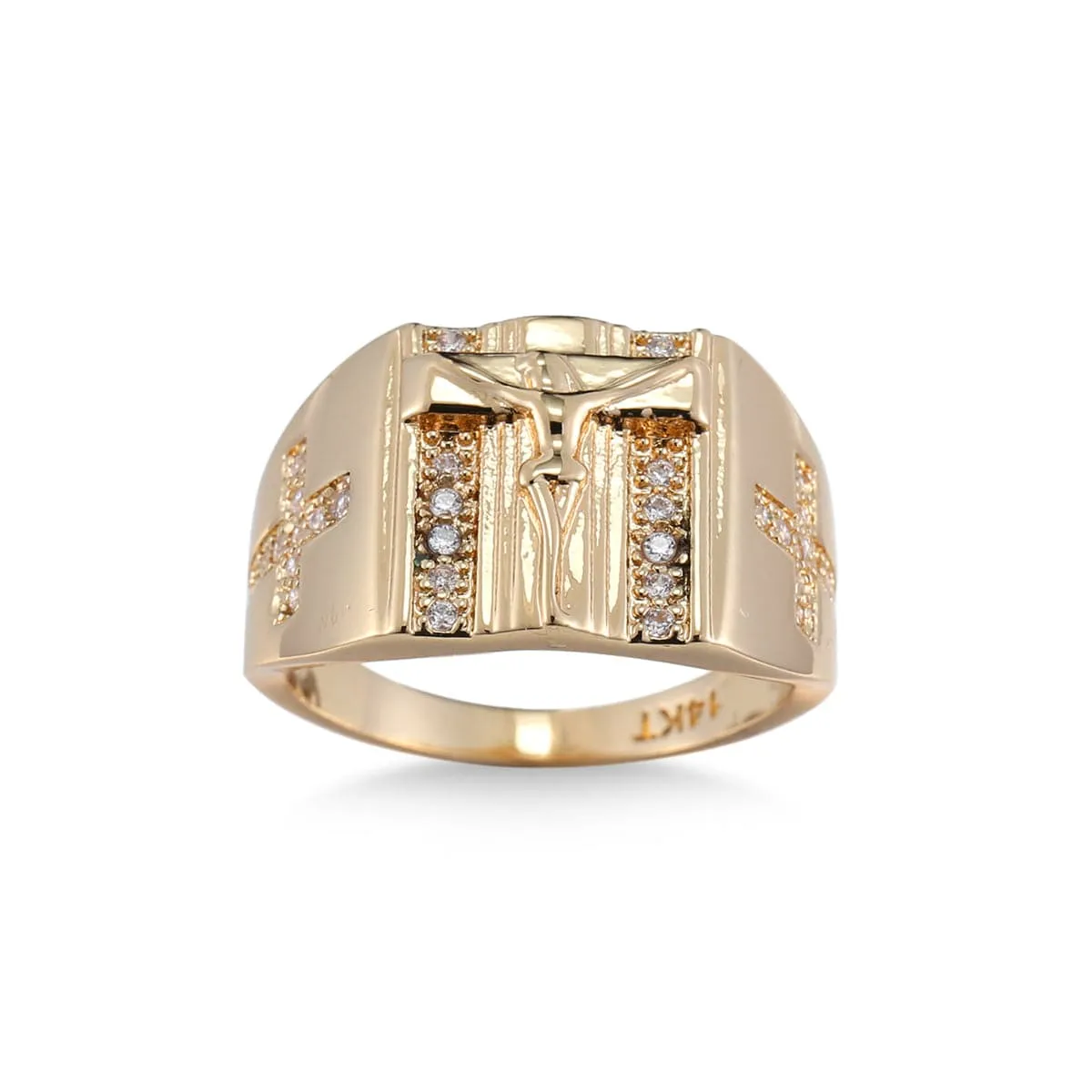 Cubic Zirconia & 18K Gold-Plated Cross Ring