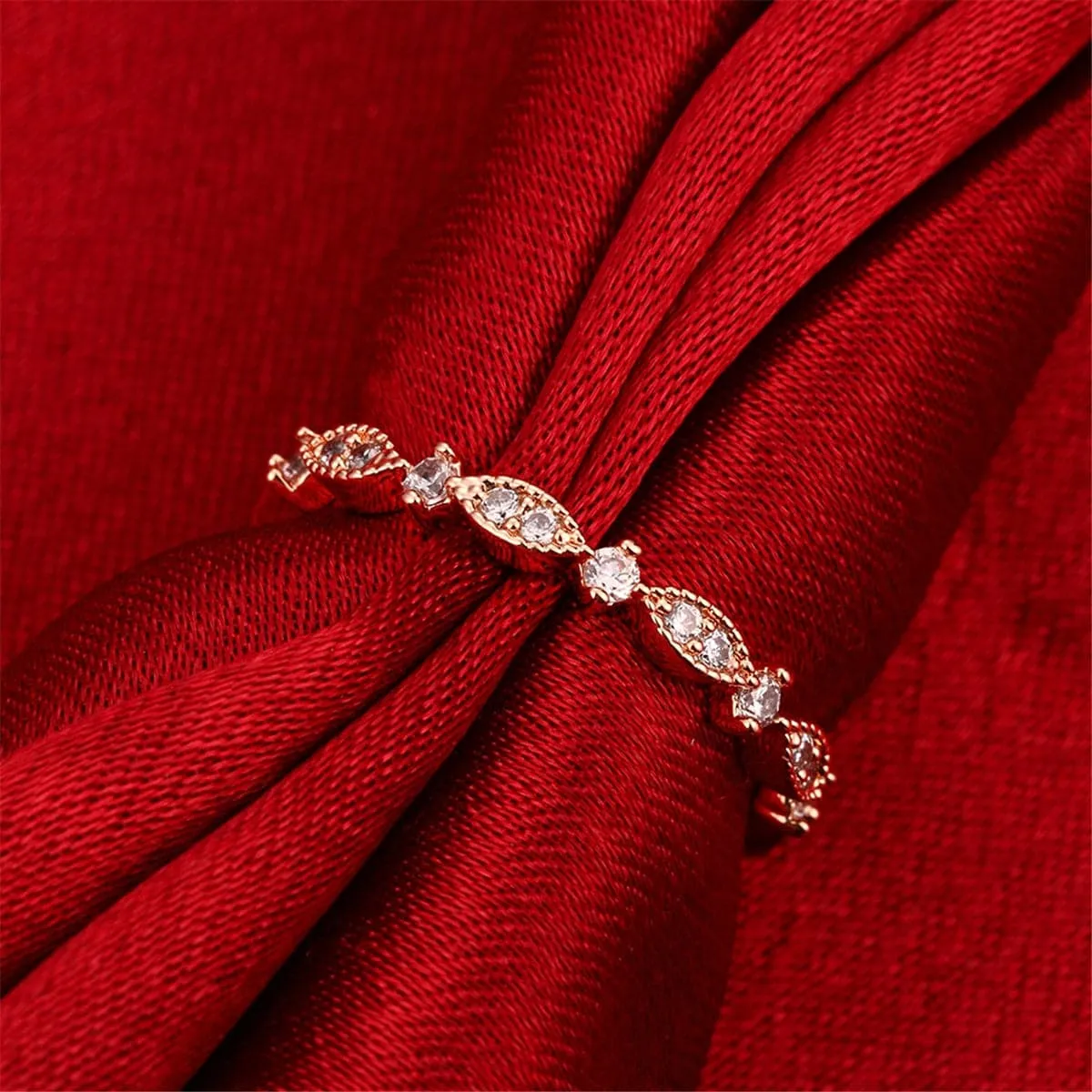 Cubic Zirconia & 18K Rose Gold-Plated Botany Pattern Band