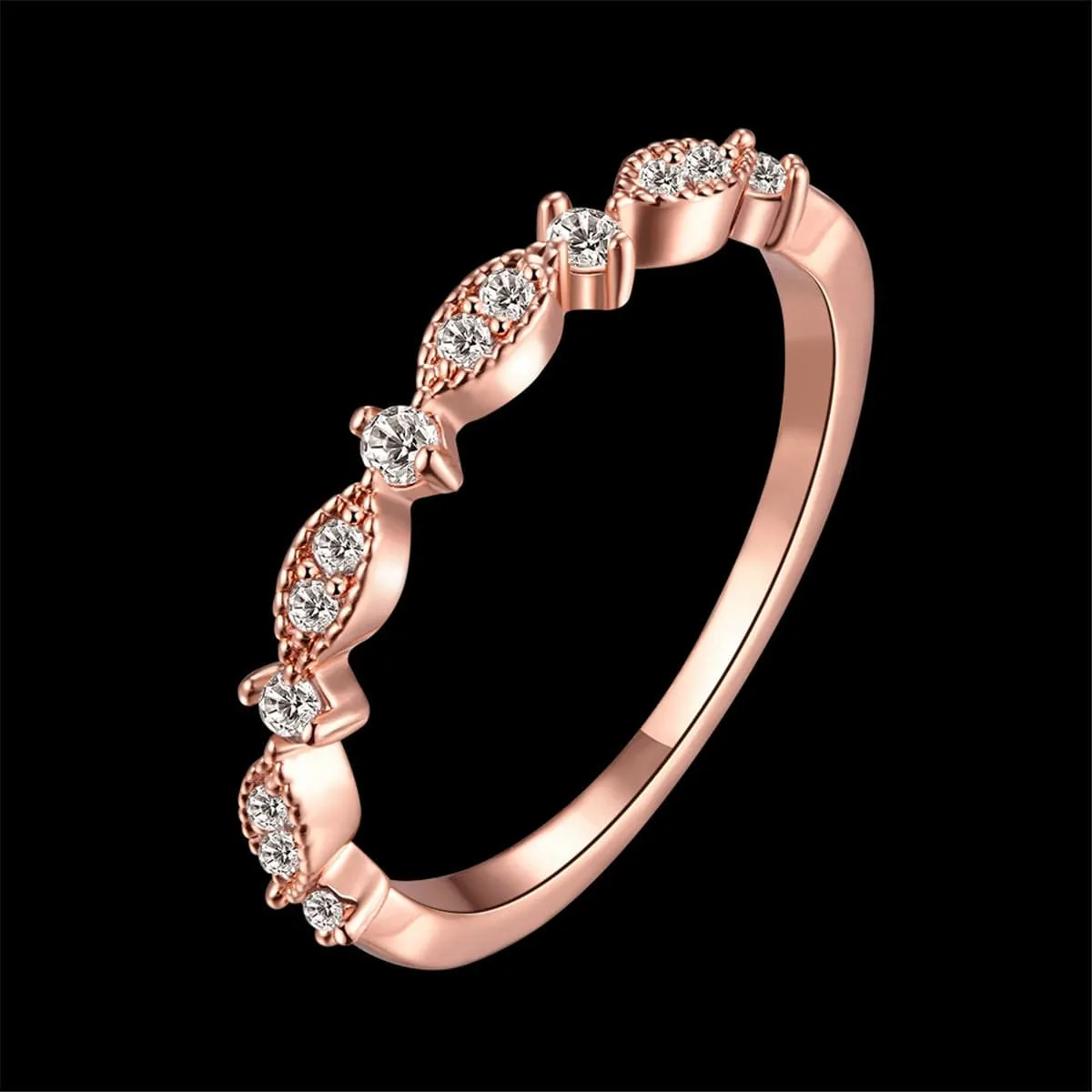 Cubic Zirconia & 18K Rose Gold-Plated Botany Pattern Band