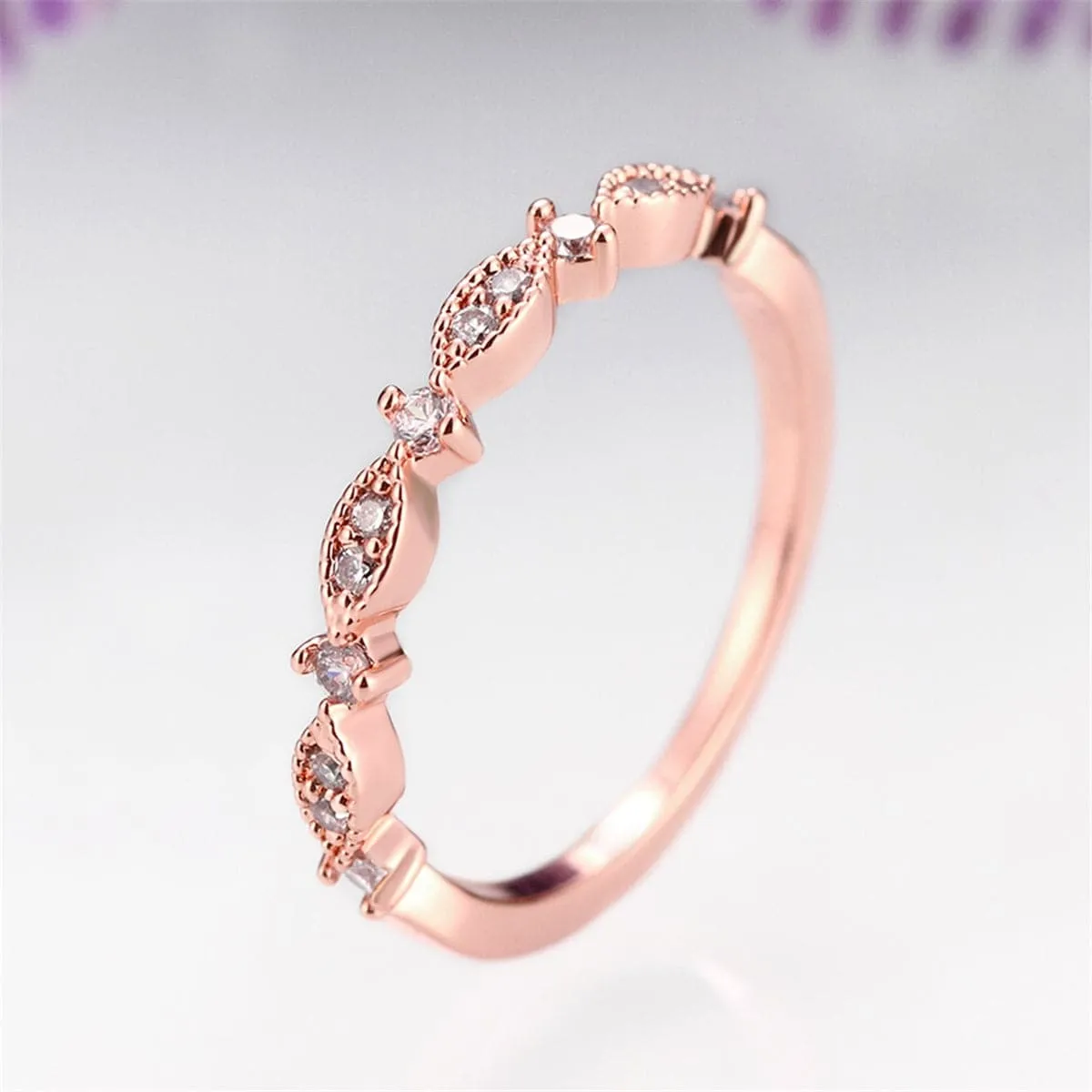 Cubic Zirconia & 18K Rose Gold-Plated Botany Pattern Band