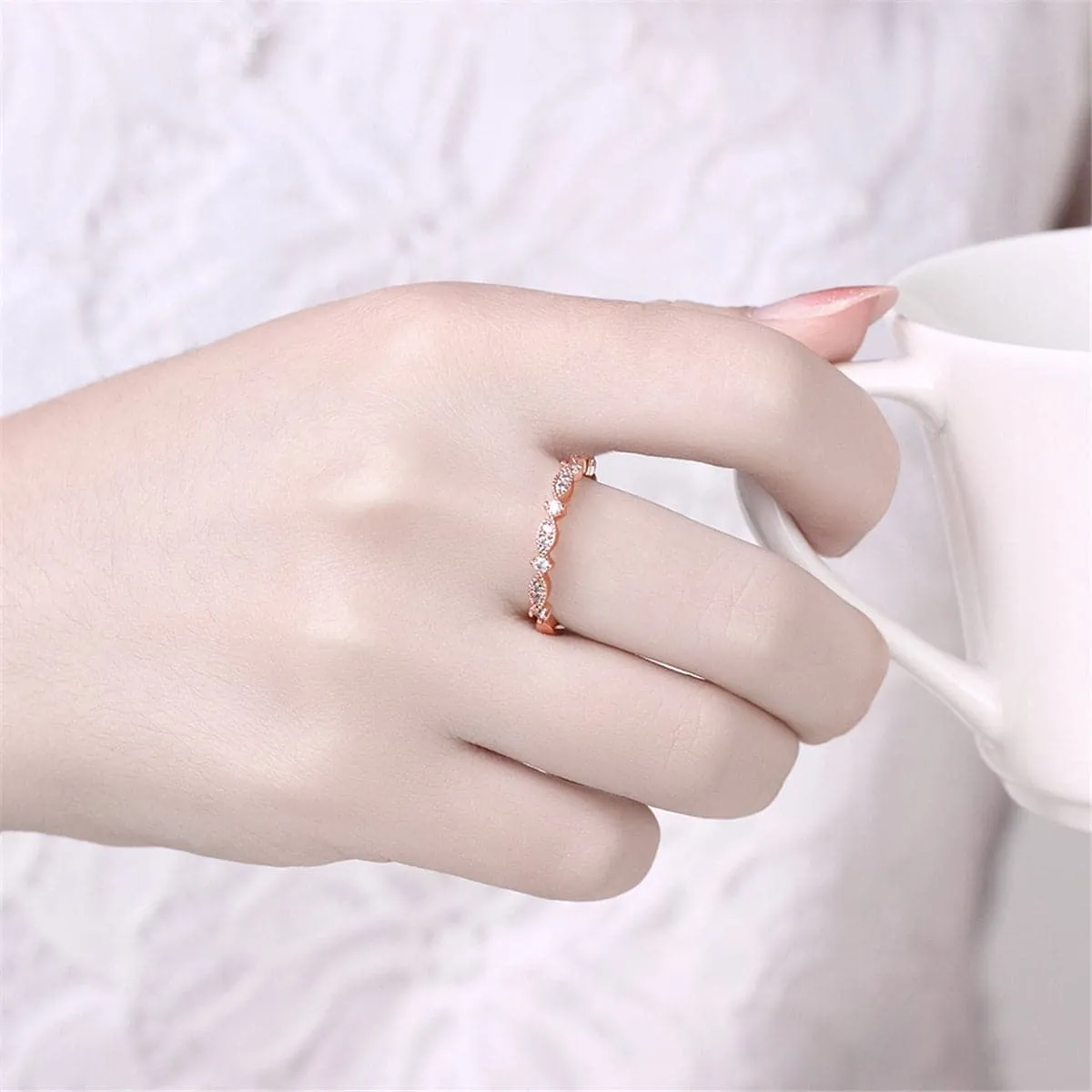 Cubic Zirconia & 18K Rose Gold-Plated Botany Pattern Band