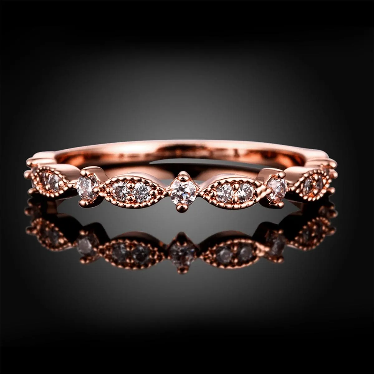 Cubic Zirconia & 18K Rose Gold-Plated Botany Pattern Band
