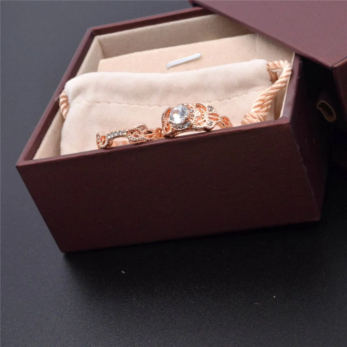 Cubic Zirconia & 18K Rose Gold-Plated Floral Ring Set