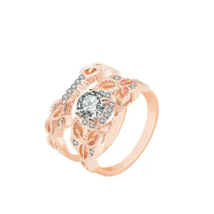 Cubic Zirconia & 18K Rose Gold-Plated Floral Ring Set