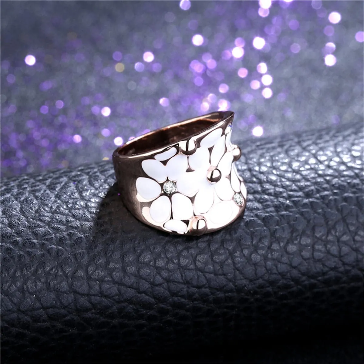 Cubic Zirconia & 18K Rose Gold-Plated Floral Ring