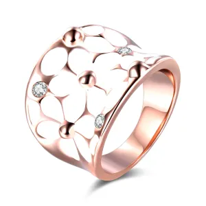 Cubic Zirconia & 18K Rose Gold-Plated Floral Ring