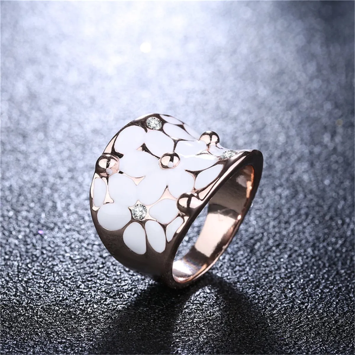 Cubic Zirconia & 18K Rose Gold-Plated Floral Ring