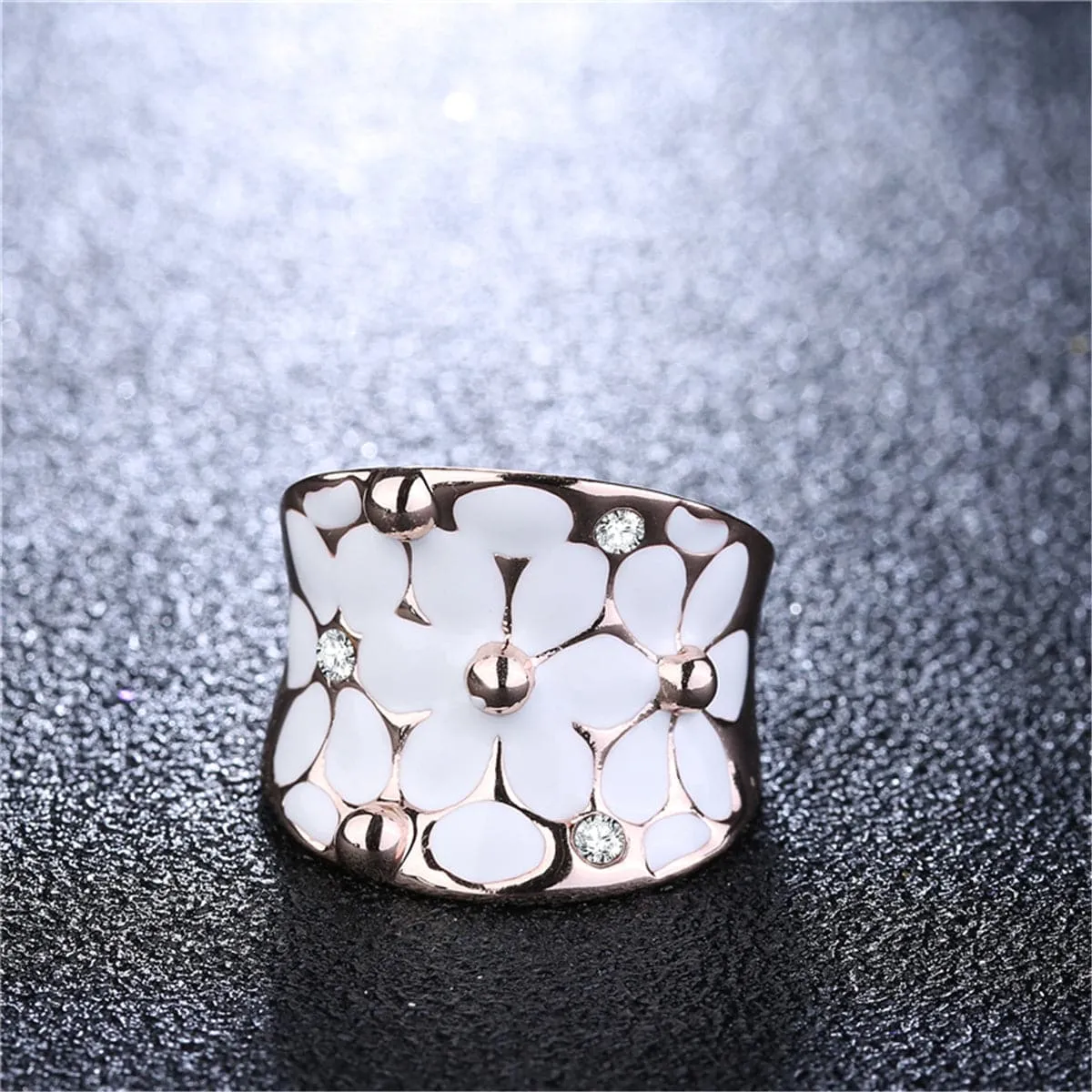 Cubic Zirconia & 18K Rose Gold-Plated Floral Ring