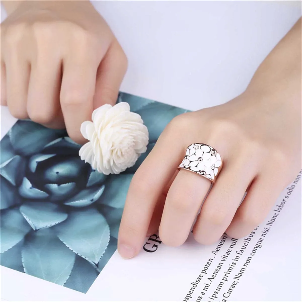 Cubic Zirconia & 18K Rose Gold-Plated Floral Ring