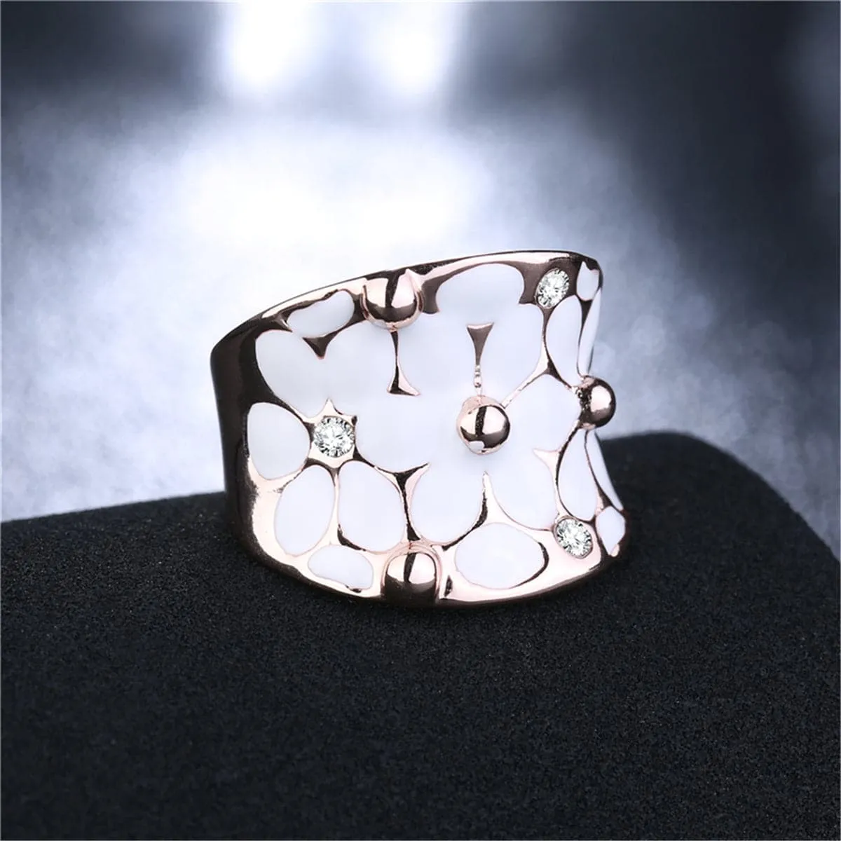 Cubic Zirconia & 18K Rose Gold-Plated Floral Ring