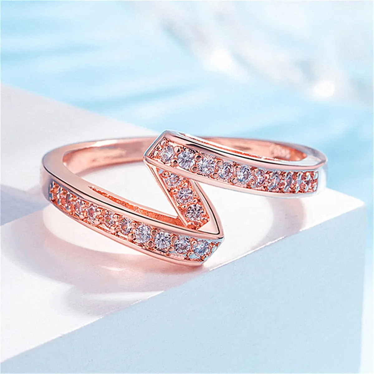 Cubic Zirconia & 18K Rose Gold-Plated Ribbon Band