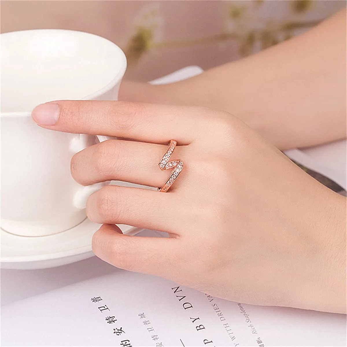 Cubic Zirconia & 18K Rose Gold-Plated Ribbon Band