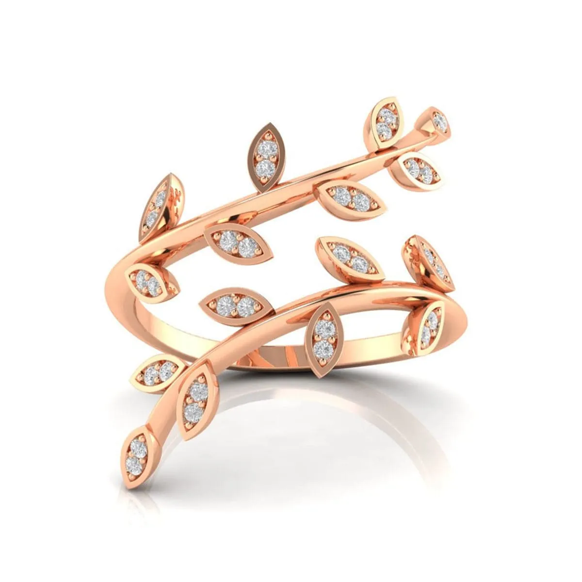 Cubic Zirconia & 18K Rose Gold-Plated Vine Bypass Ring