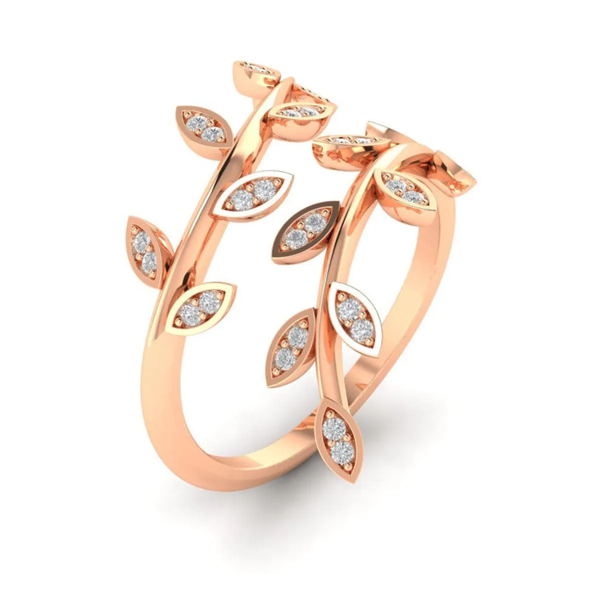 Cubic Zirconia & 18K Rose Gold-Plated Vine Bypass Ring