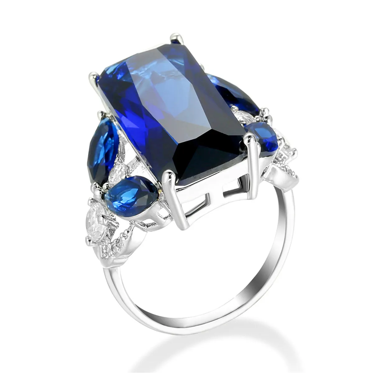 Cubic Zirconia & Blue Crystal Rectangle Ring