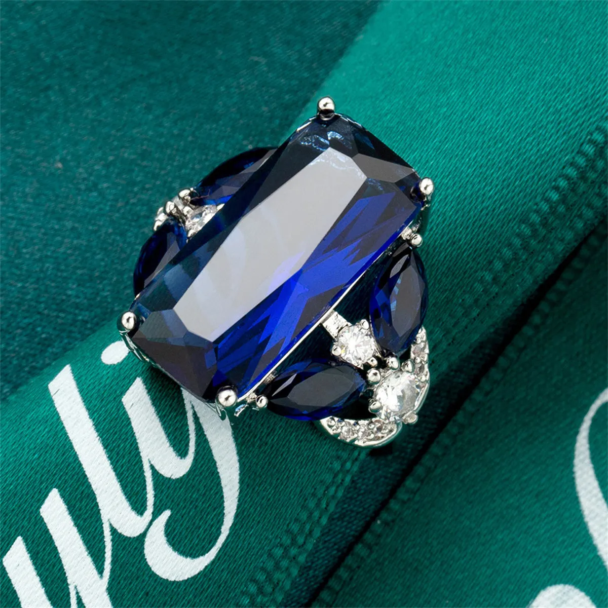 Cubic Zirconia & Blue Crystal Rectangle Ring