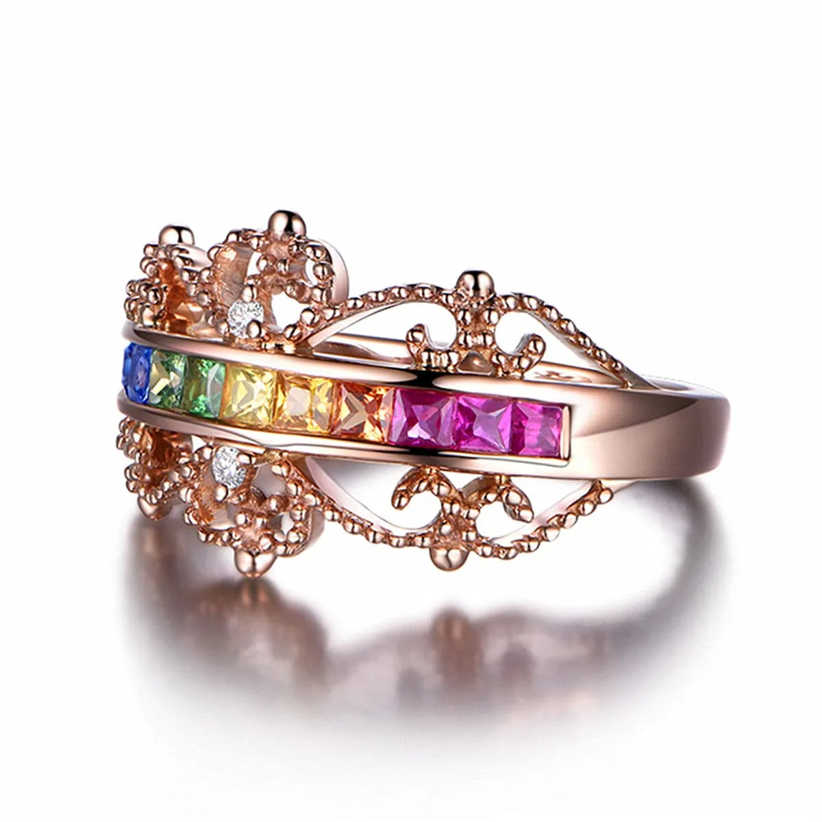 Cubic Zirconia & Crystal Channel Flower Ring