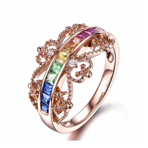 Cubic Zirconia & Crystal Channel Flower Ring