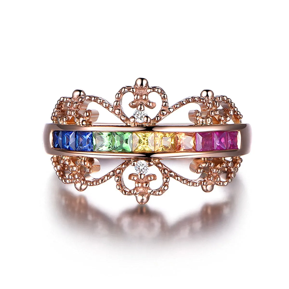 Cubic Zirconia & Crystal Channel Flower Ring