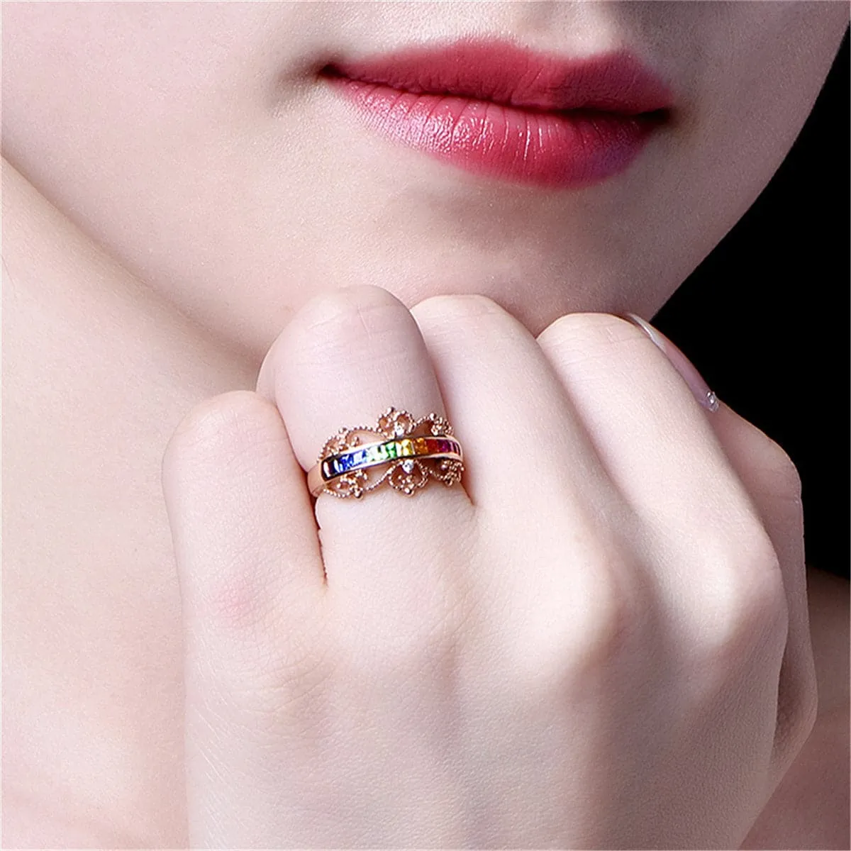 Cubic Zirconia & Crystal Channel Flower Ring