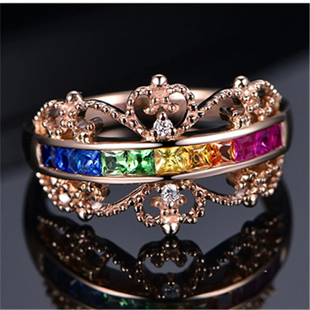 Cubic Zirconia & Crystal Channel Flower Ring