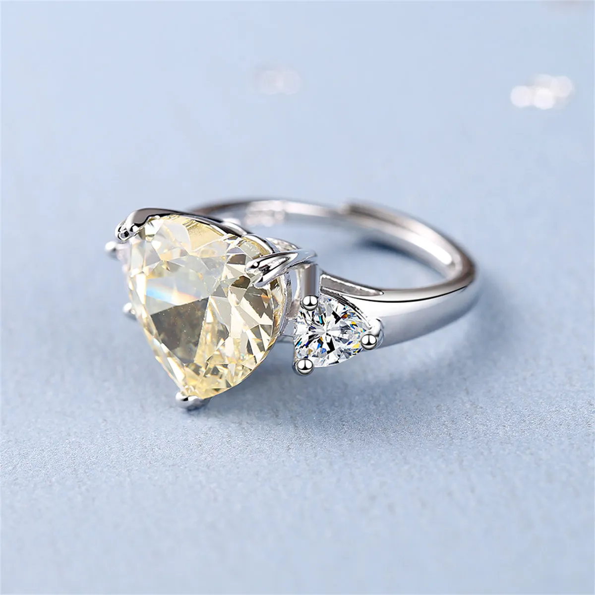 Cubic Zirconia & Crystal Silver-Plated Heart Ring