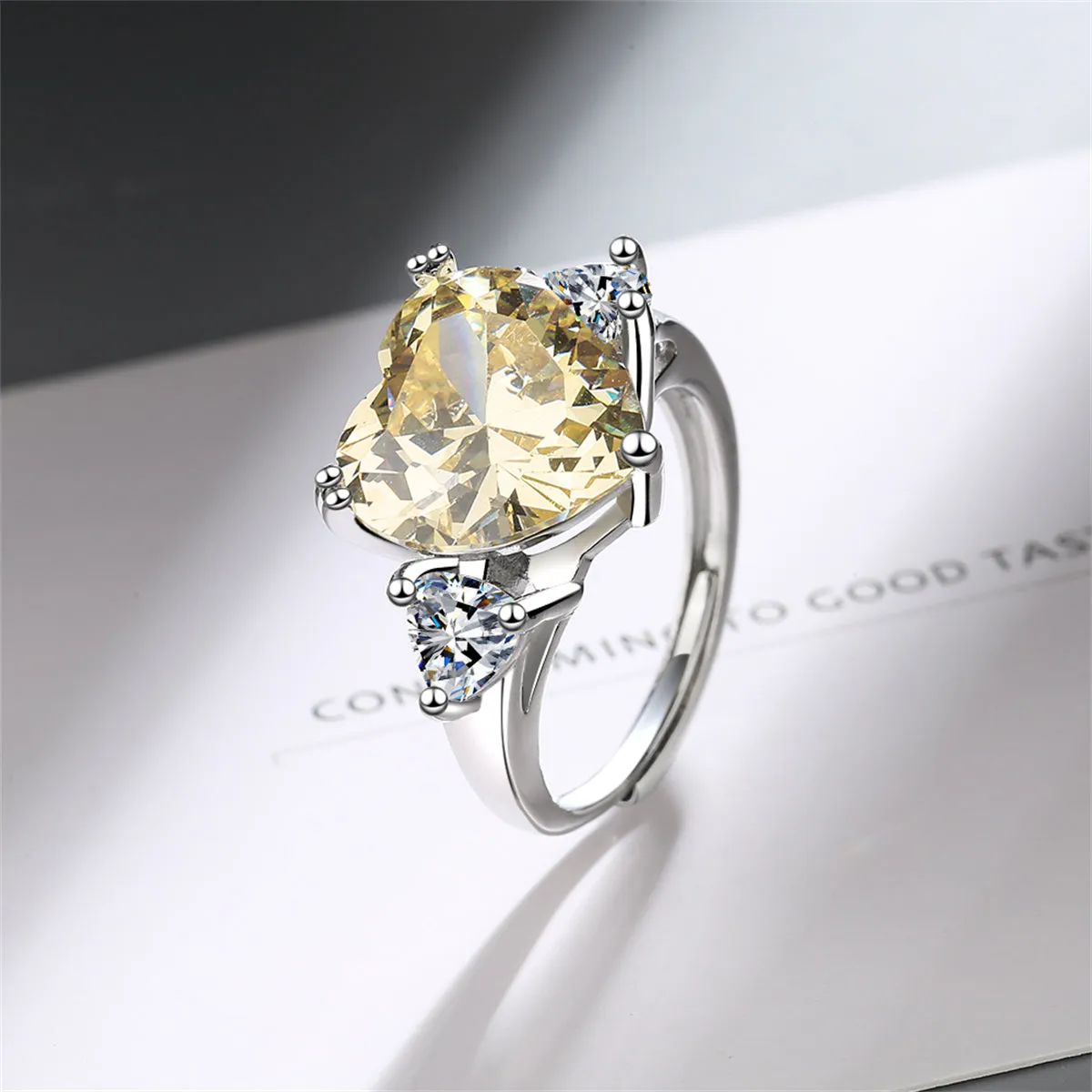 Cubic Zirconia & Crystal Silver-Plated Heart Ring