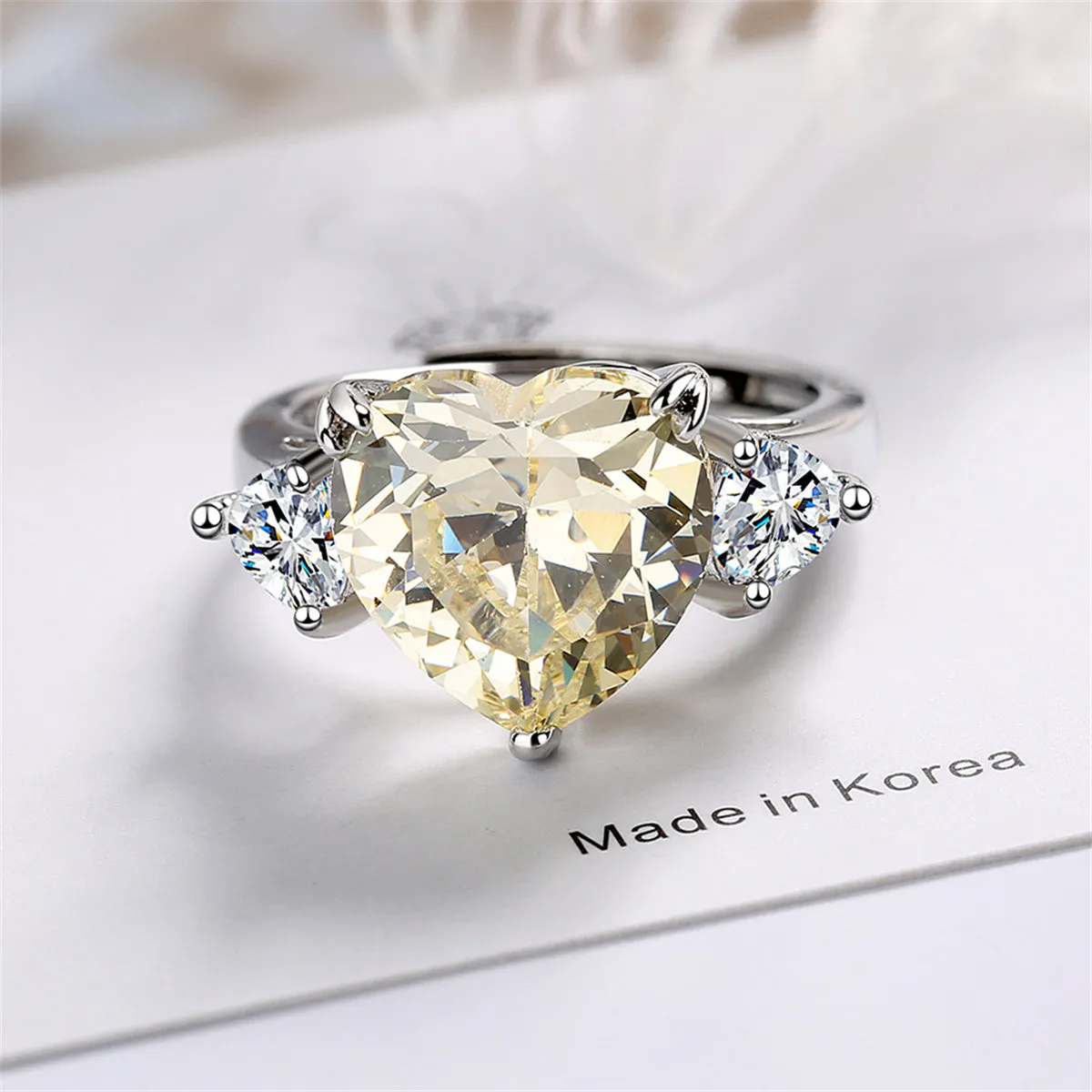 Cubic Zirconia & Crystal Silver-Plated Heart Ring