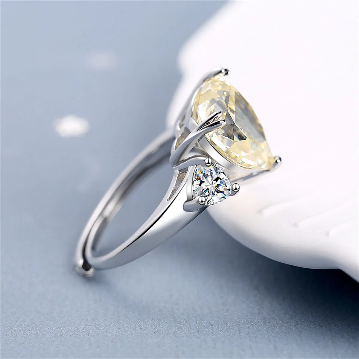 Cubic Zirconia & Crystal Silver-Plated Heart Ring