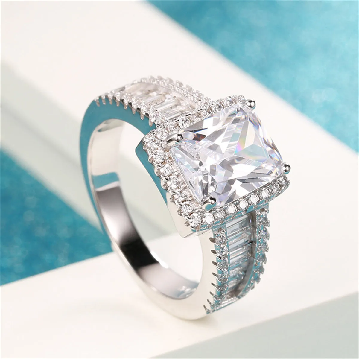 Cubic Zirconia & Crystal Silver-Plated Radiant-Cut Ring