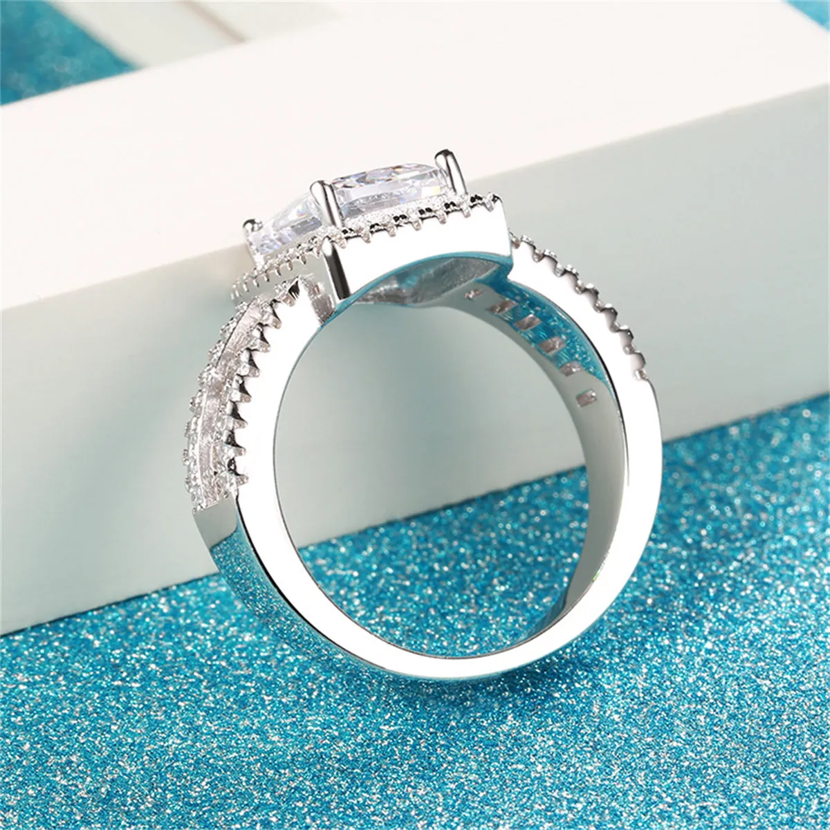 Cubic Zirconia & Crystal Silver-Plated Radiant-Cut Ring