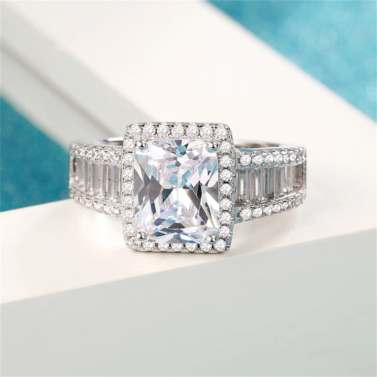 Cubic Zirconia & Crystal Silver-Plated Radiant-Cut Ring