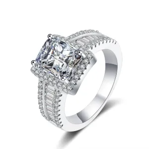 Cubic Zirconia & Crystal Silver-Plated Radiant-Cut Ring