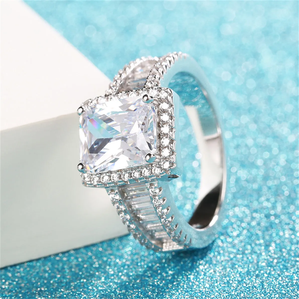 Cubic Zirconia & Crystal Silver-Plated Radiant-Cut Ring
